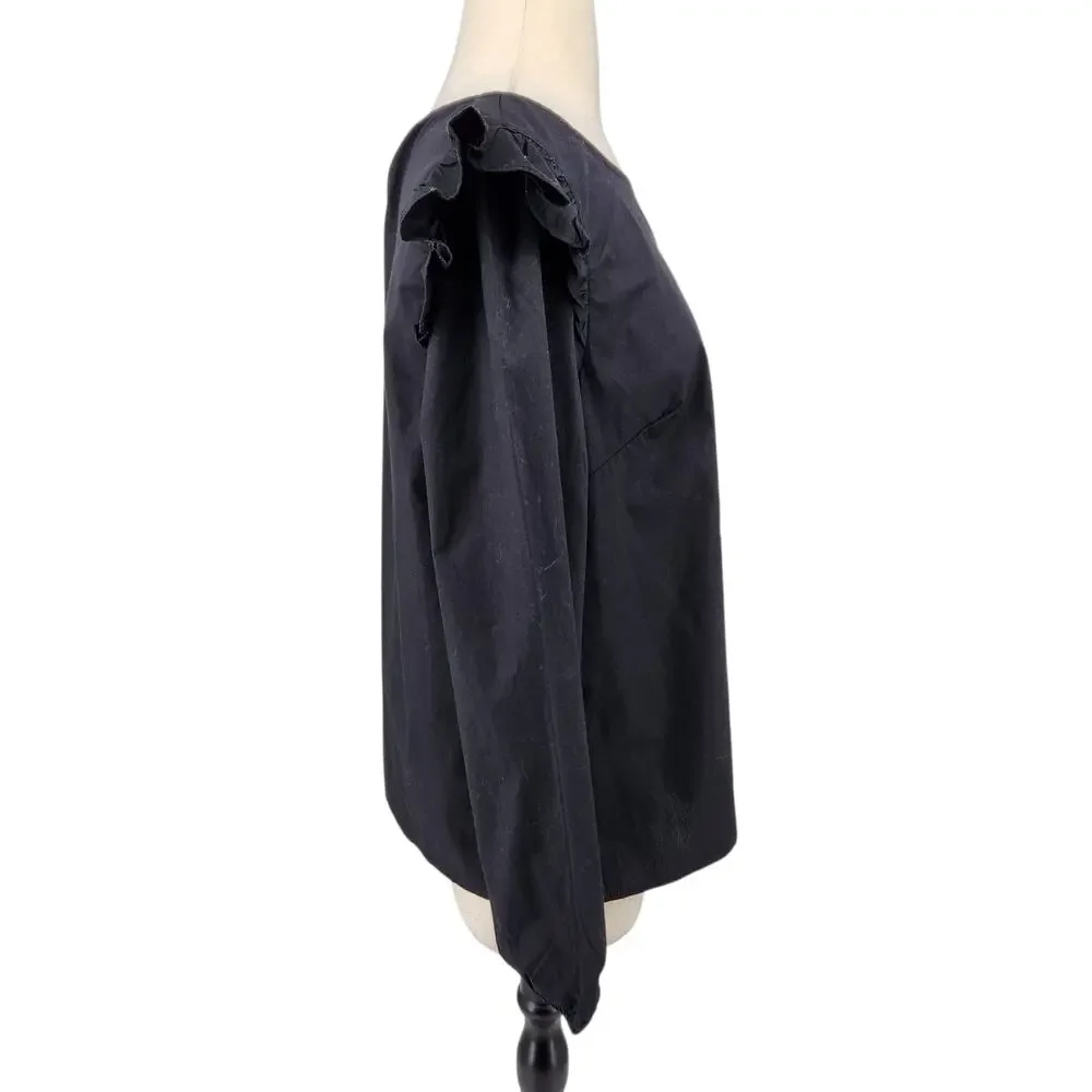 J Crew Ruffle Blouse – Black Long Sleeve Romantic Ruffle Shoulder